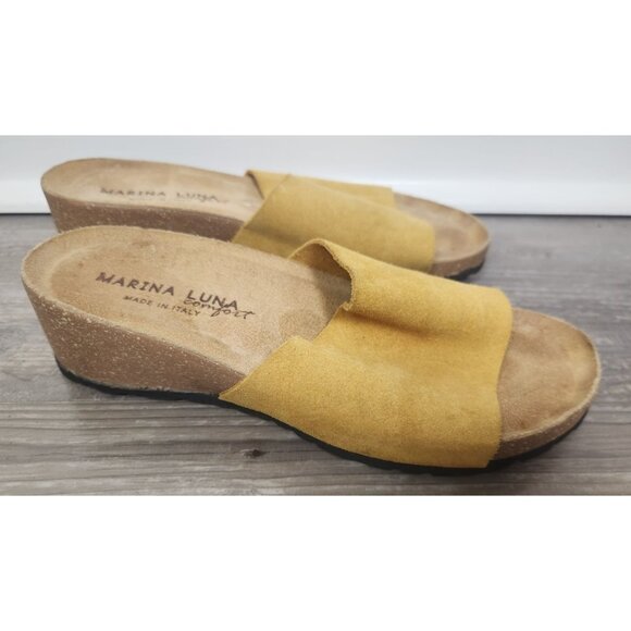 Marina Luna Shoes - Marina Luna Women's Sz. 7 Golden Yellow Suede Light Wedge Sandals